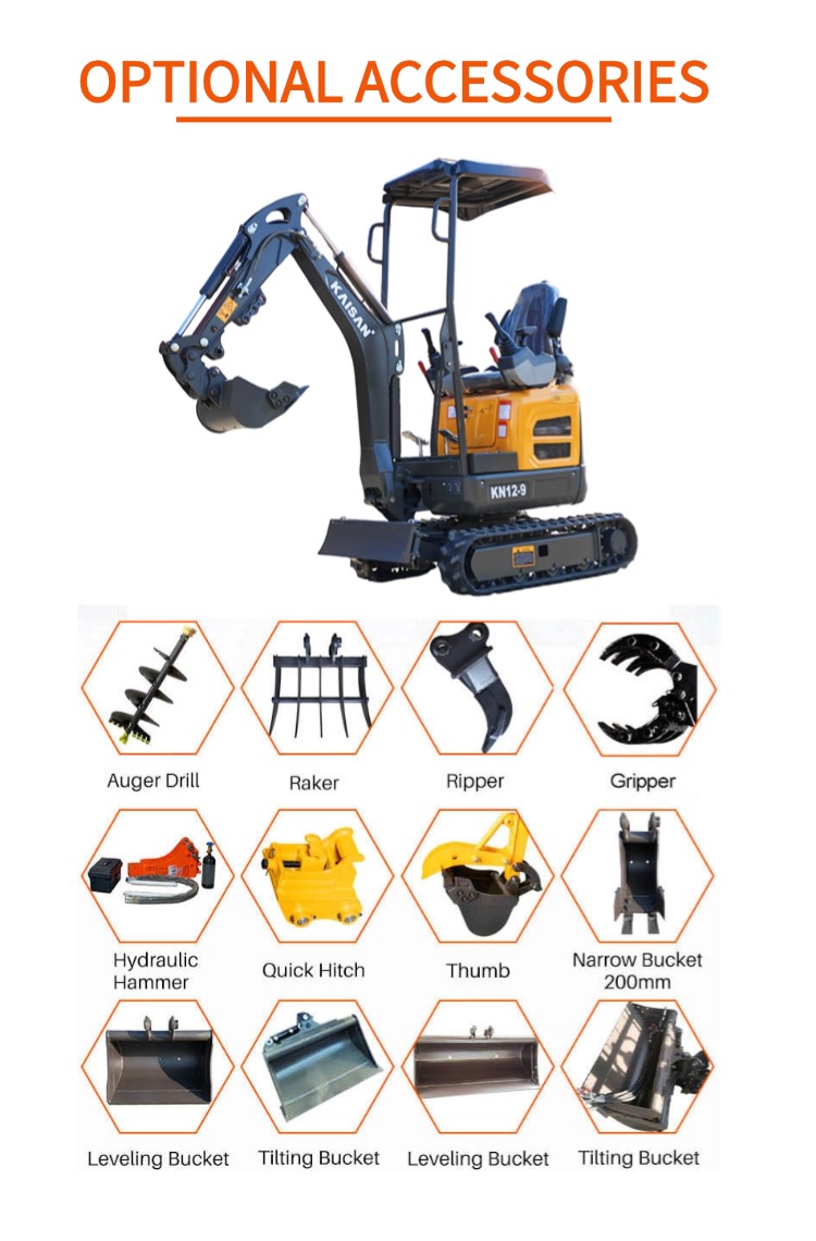 Miniexcavadora urbana de 1,2 toneladas con orugas de goma para paisajismo